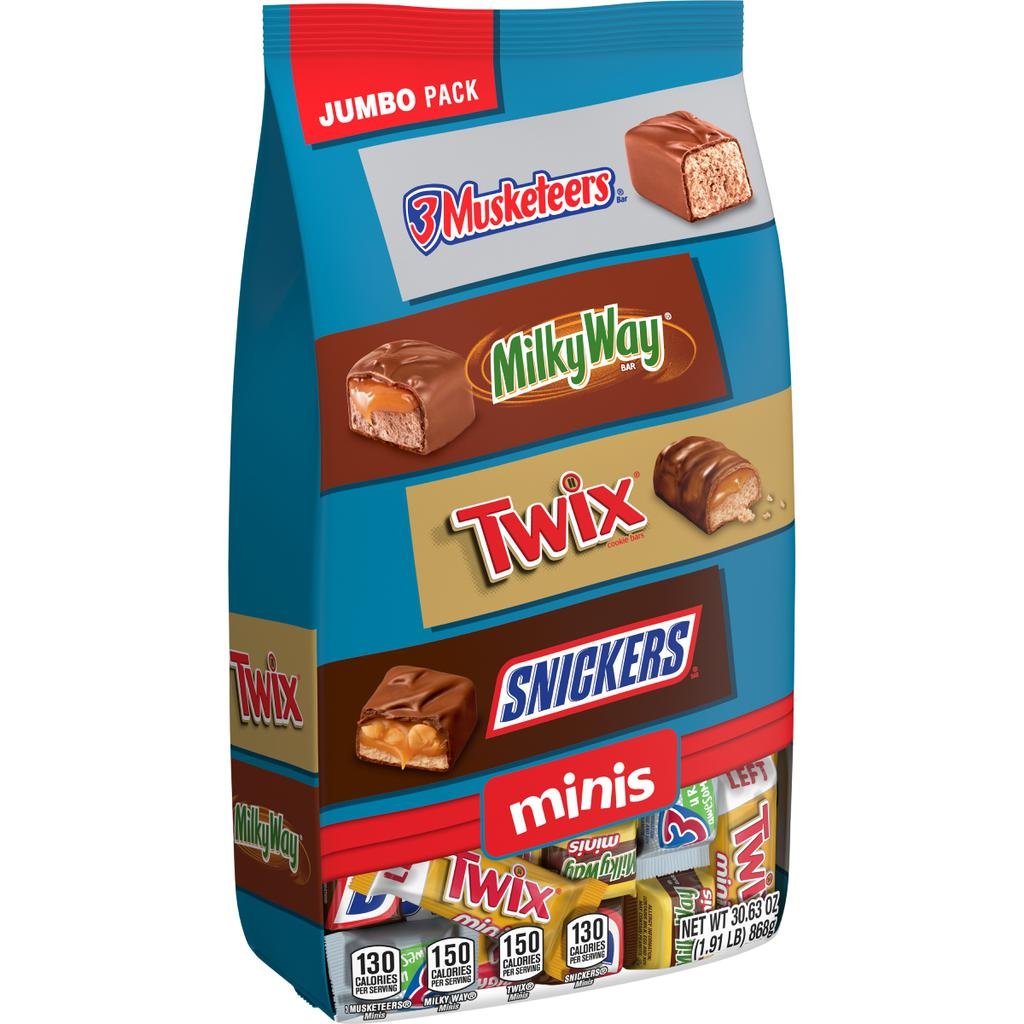 Snickers, Twix, Milky Way Y 3 Musketeers Paquete Variado de Chocolates Minis 868 g / 30.63 oz