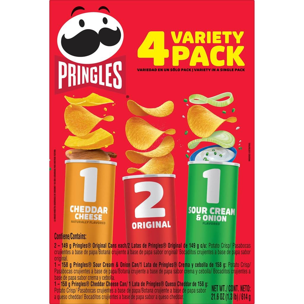 Pringles Papas Sabor Original, Queso y Crema Agria 4 Unidades