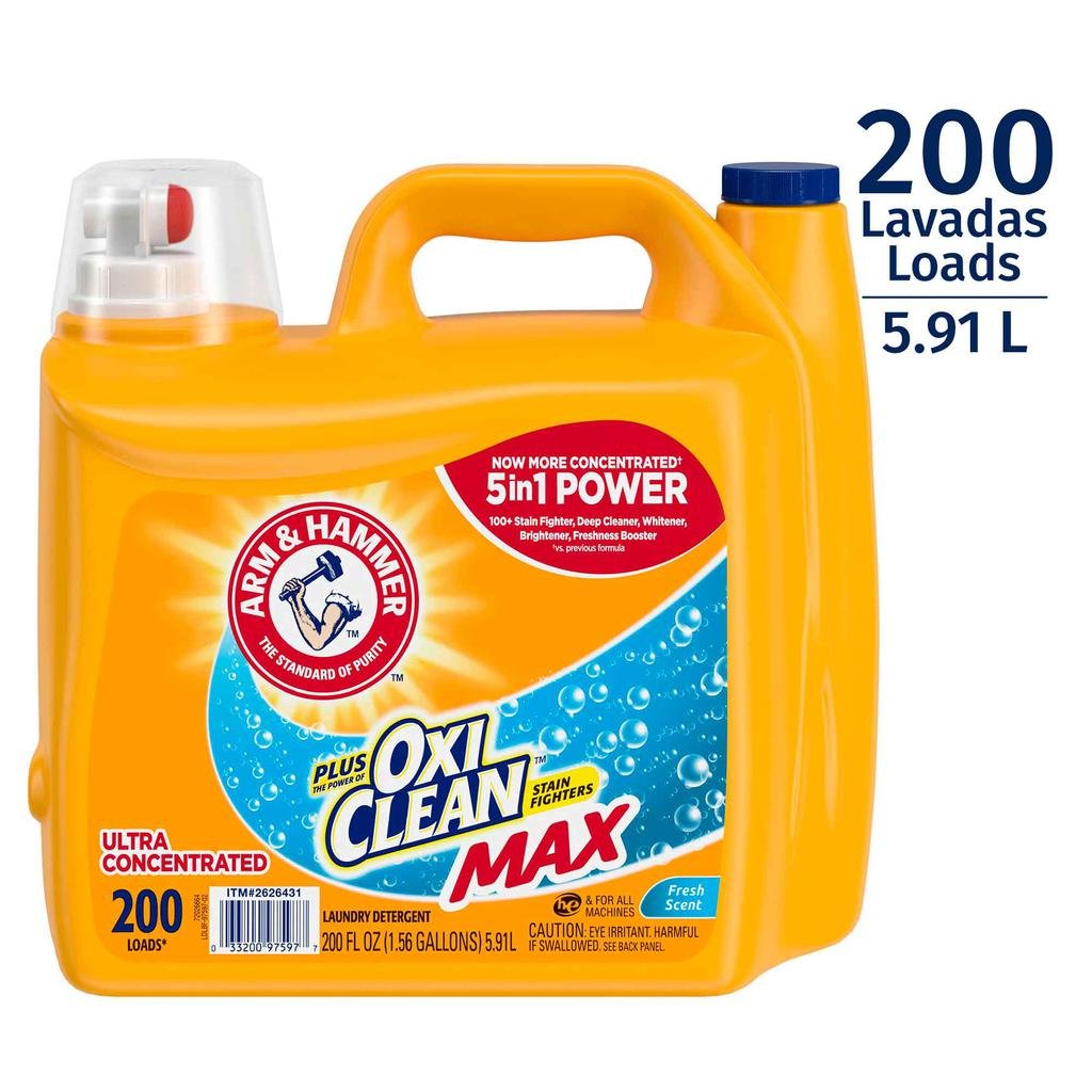 Arm and Hammer Detergente Líquido para Ropa Ultra Concentrado con Oxi Clean 5.91 L / 200 oz / 200 Lavadas